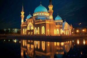 the beautiful serene mosque at night in the bless photo