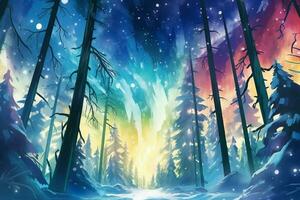 the illustration depicts a nordic aurora borealis photo