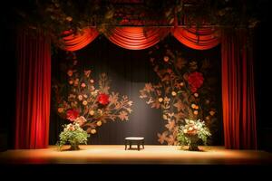 the stage of the stage with flowers and a stage photo