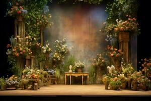 the stage of the stage with flowers and a stage photo