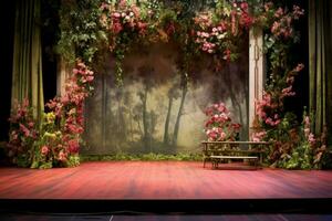 the stage of the stage with flowers and a stage photo