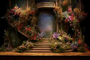 the stage of the stage with flowers and a stage photo