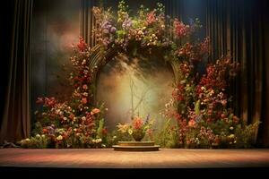 the stage of the stage with flowers and a stage photo