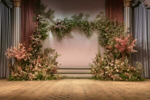 the stage of the stage with flowers and a stage photo