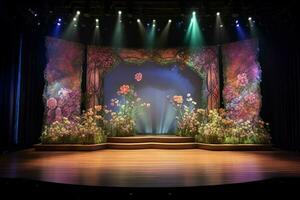 the stage of the stage with flowers and a stage photo