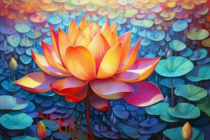 this artwork depicts a colorful lotus flower in f photo