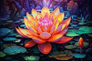 esta obra de arte representa un vistoso loto flor en F foto