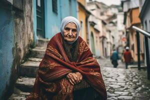 turk old woman turkish city photo