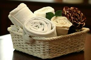 twisted towels spa basket photo