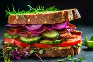 vegan sandwich made with whole grain bread and st photo