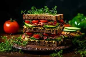 vegan sandwich stuffed with fresh vegetables perf photo