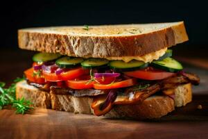 vegan sandwich stuffed with fresh vegetables perf photo