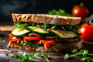 vegan sandwich stuffed with fresh vegetables perf photo