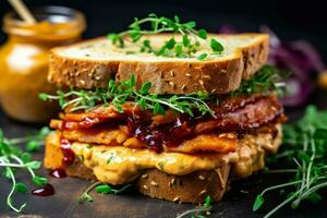 vegan sandwich with special sauce an explosion of photo