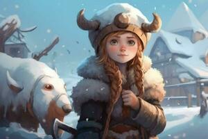 viking cute girl snow settlement photo