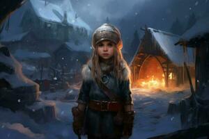 viking child girl snow settlement photo