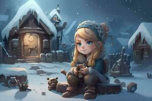 viking cute girl snow settlement photo