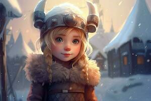 viking cute girl snow settlement photo