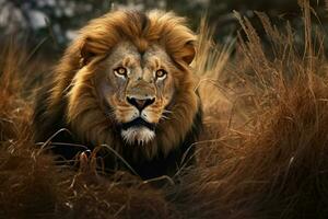 view of lion in the wild photo
