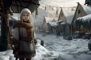 viking child girl snow settlement photo