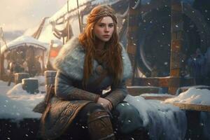 vikingo niña nieve asentamiento foto