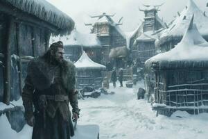 viking man snow settlement photo