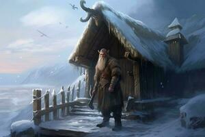 vikingo antiguo hombre nieve asentamiento foto