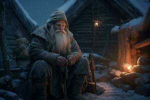 viking old man snow settlement photo