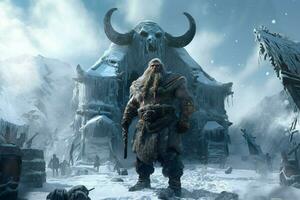 viking man snow settlement photo