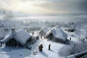 vikingo antiguo persona nieve asentamiento foto