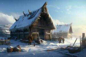 viking old man snow settlement photo