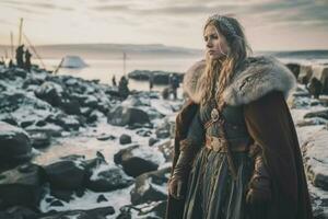 vikingo antiguo fuerte mujer nieve asentamiento foto