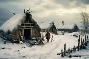 viking old person snow settlement photo