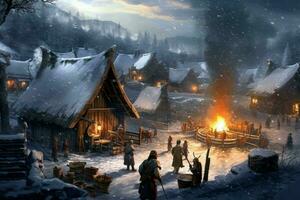 viking person snow settlement photo