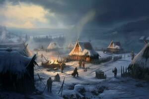 viking person snow settlement photo