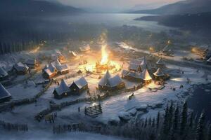 viking person snow settlement photo