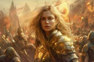 warrior blonde woman gaming fictional world photo