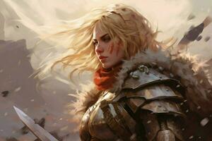 warrior blonde woman gaming fictional world photo