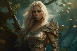 warrior blonde woman gaming fictional world photo