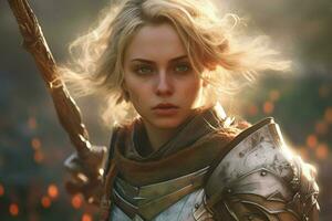 warrior blonde woman gaming fictional world photo