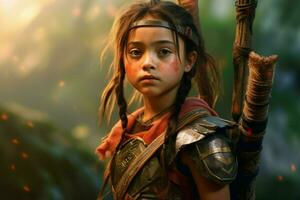 warrior child girl gaming fictional world photo