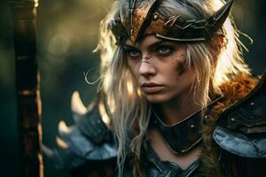 warrior blonde woman gaming fictional world photo