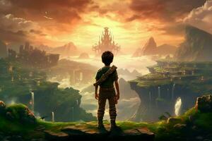 warrior child gaming fictional world photo