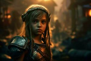 warrior child girl gaming fictional world photo