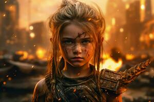 warrior child girl gaming fictional world photo