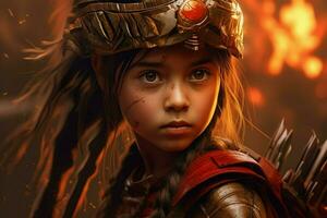 warrior child girl gaming fictional world photo