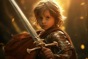 warrior child sword gaming fictional world photo