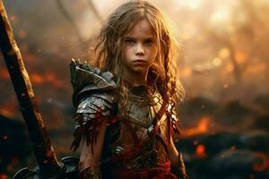 warrior child girl gaming fictional world photo