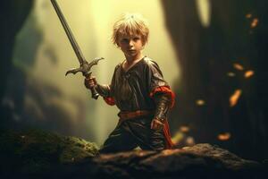 warrior child with sword gaming fictional world photo