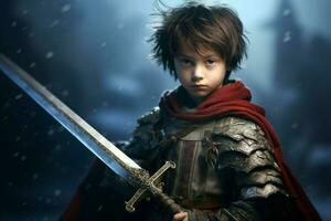 warrior child with sword gaming fictional world photo